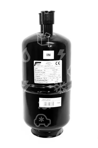 sběrač chladiva,  2,3 l, vstup 22 mm ODM, výstup 22 mm ODS, M8, 34 bar
